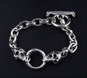Sterling Silver Biker Skull Chain Bracelet