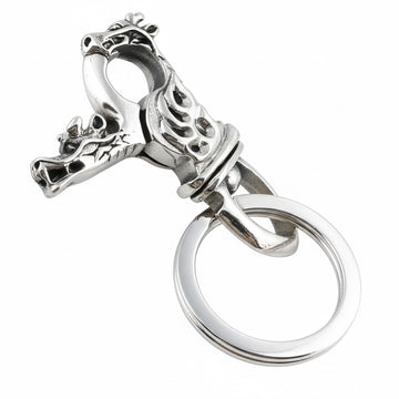 Porte-clés dragon en argent sterling avec fermoir et porte-clés à tête de dragon détaillée.