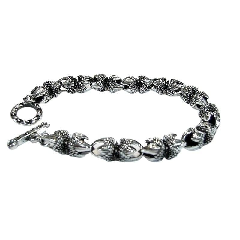 Sterling silver eagle claw link bracelet with T-bar clasp full view on white background