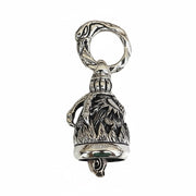 A solid sterling silver Motorcycle Guardian Bell for bikers, featuring an eagle claw clutching a bell carved with an eagle and sun.