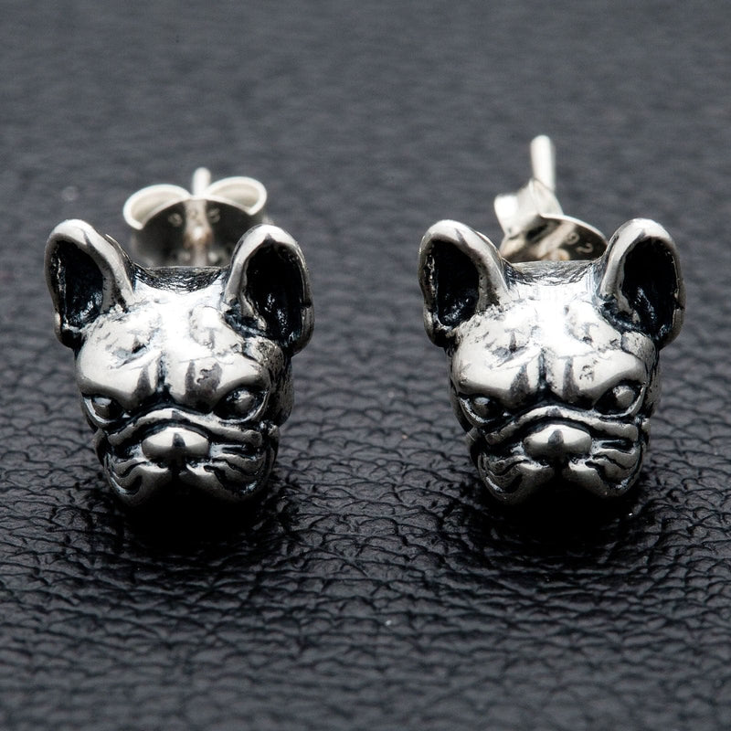 Orecchini French Bulldog Testa in Argento Sterling