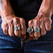 Red Garnet Medieval Sterling Silver Dragon Rings on Hand