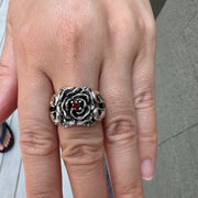 Sterling silver rose ring with red garnet