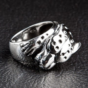 Tiger Cheetah Head Sterling Silver Biker Ring