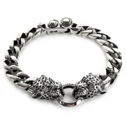 Bracelet pour homme en argent sterling avec tête de tigre, yeux en diamant et chaîne en forme de boucle