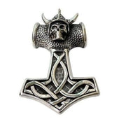 Viking Skull Thors Hammer Sterling Silver Pendant
