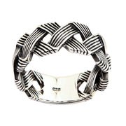 Handmade wave knot sterling silver band ring front view showing intricate woven pattern and 925 hallmark