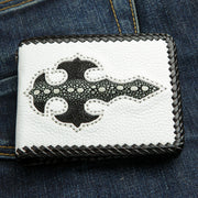 genuine white leather men's biker wallet