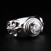 White Topaz Fleur De Lis Sterling Silver Medieval Ring