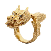 Solid 14k yellow gold dragon men's ring