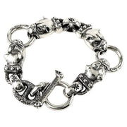 Bulldog Head Sterling Silver Biker Bracelet