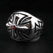 Garnet Sterling Silver Biker Cross Ring