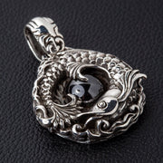 Onyx Japanese Koi Sterling Silver Fish Pendant