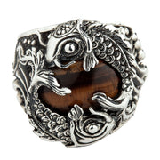 Sterling Silver Japanese Koi Tigers Eye Men's Ring