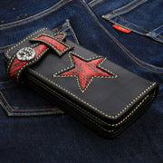 Tribal Star Red Genuine Leather Men's Biker Wallet