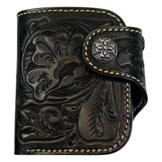 genuine leather black floral western wallet