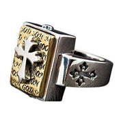 Designer Gold Cross Sterling Silver Men's Ring