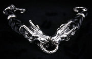 Dragon Silver Genuine Leather Men's Biker Chain Bracelet