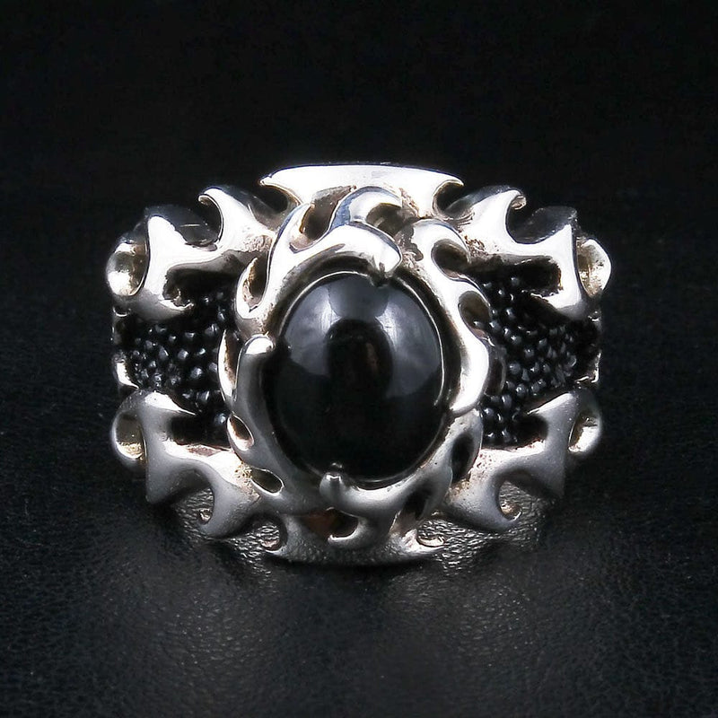 Flame Stingray Sterling Silver Biker Ring