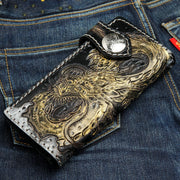 Golden Emperor Dragon Leather Biker Wallet