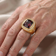 handcrafted 14k gold plated garnet mens ring
