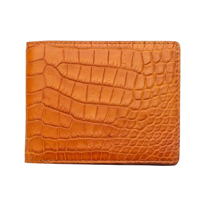 The exterior of the men's light brown wallet, made from genuine crocodile stomach skin.