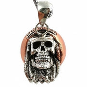 A men's solid sterling silver and copper pendant featuring a skull with Bob Marley's iconic dreadlocks.