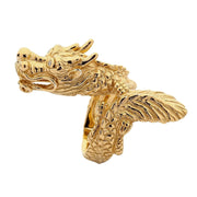 A men's full-body gold dragon wrap ring, handcrafted in 14k gold-plated sterling silver.
