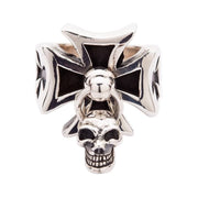 Punk Dangle Sterling Silver Cross Skull Ring