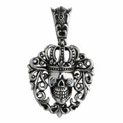 Sterling Silver Diamond Eyes Queen Crown Skull Pendant
