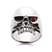 Rocker Red Ruby Red Eye Sterling Silver Skull Ring