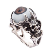 Brown Eyeball Sterling Silver Goth Devil Skull Ring