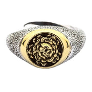 silver & brass skull and rose ring