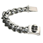 Heavy Skull Curb Link Sterling Silver Biker Bracelet
