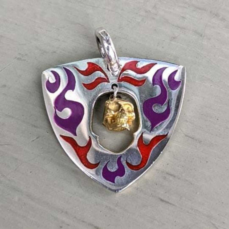 Sterling zilveren schedel fancy tatoeage gitaar pick hanger