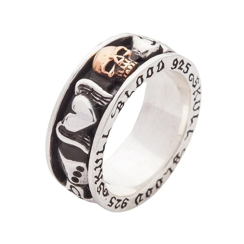 The inside of the skull spinner ring showing the "SKULL BLOOD 925" engravings.