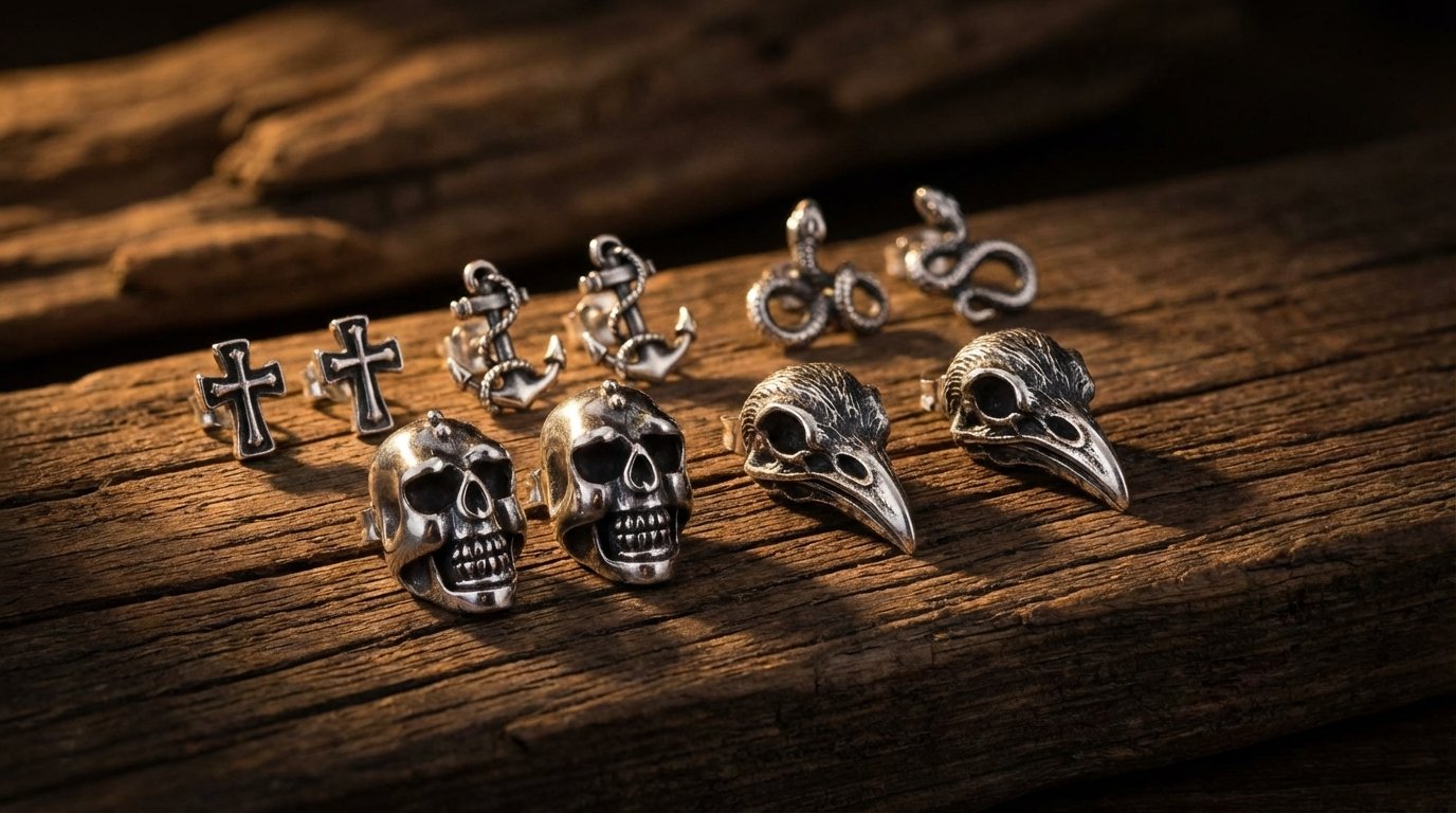 Orecchini Uomo Hannya Teschio In Argento 925 | Stile Gotico E Dark | Gioielli Regalo Halloween