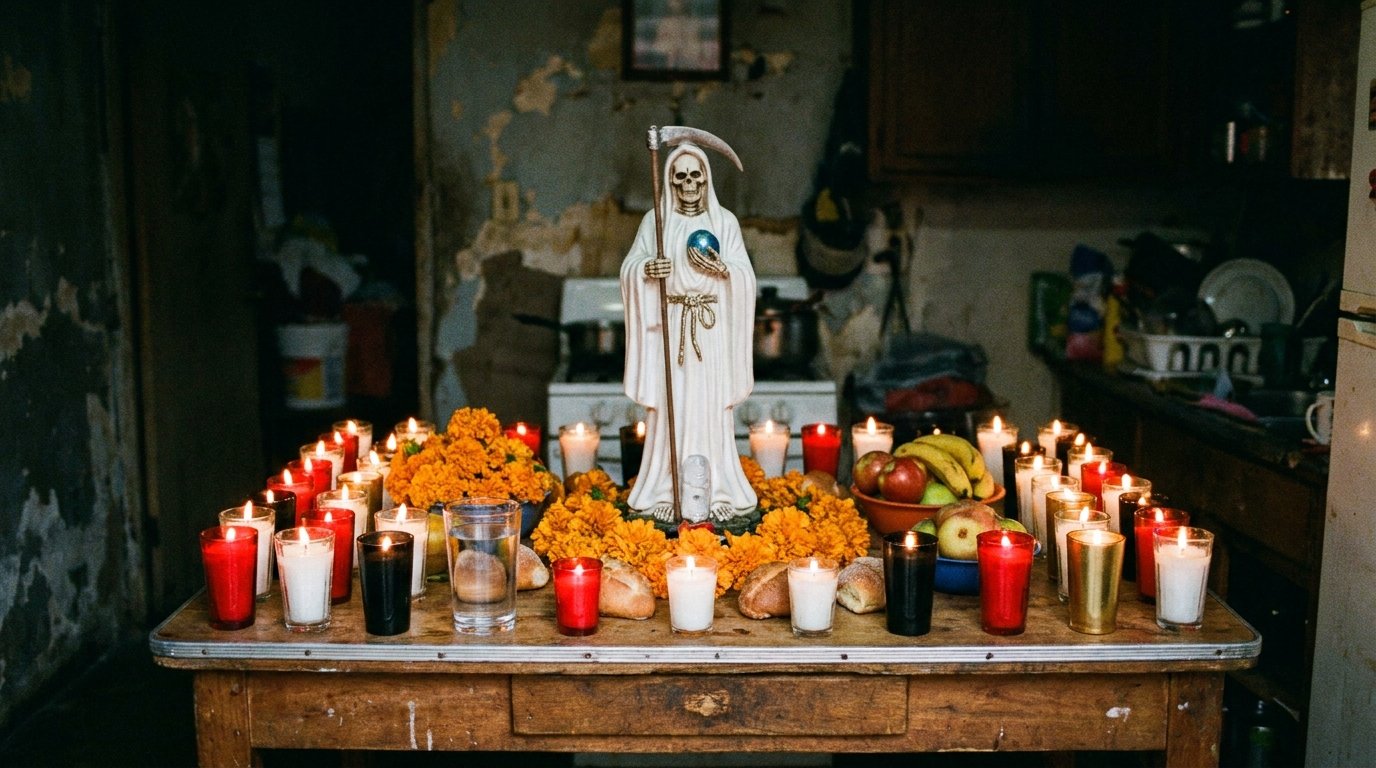 HOLY FAMILY 聖家族 ライト点灯 47cm チカーノ メキシコ 宗教像 サンタ・ムエルテとは？死の聖人の意味と歴史
