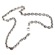 A full view of the 6mm sterling silver oval rolo chain necklace laid out on a white background.