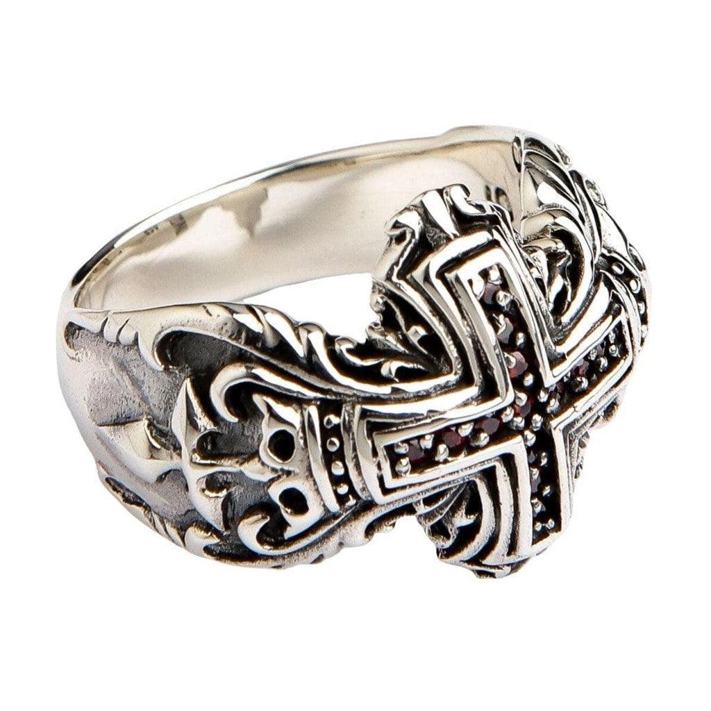 Bague Acier Inoxydable 316 Templiers Crusaders Diamant Rouge - Bijoux Gothique Homme WLXW