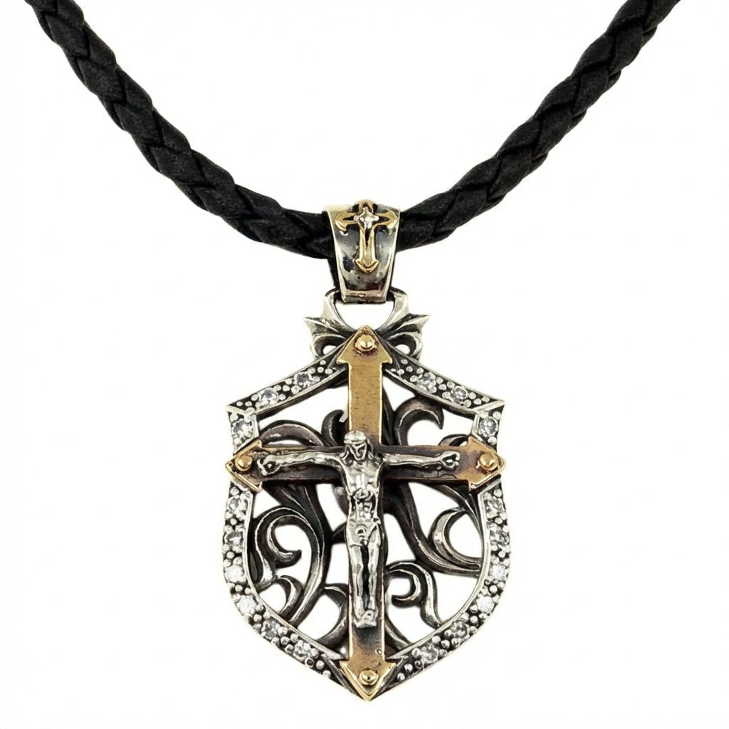 Collana A Croce In Argento Sterling 925 Ossidato Con Cuore Turchese, Ciondolo Vintage I Love You, Catena Regolabile