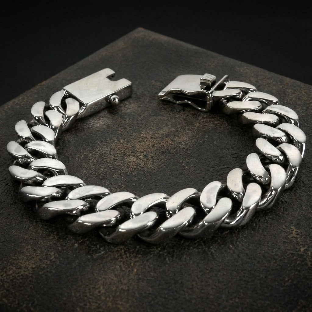 925 Sterling Silver Solid Cuban Curb Link Chain Bracelet – Men's 5 To 9 Inch