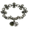 925 sterling silver wolf head bracelet with gothic cross links and hanging charms front view
