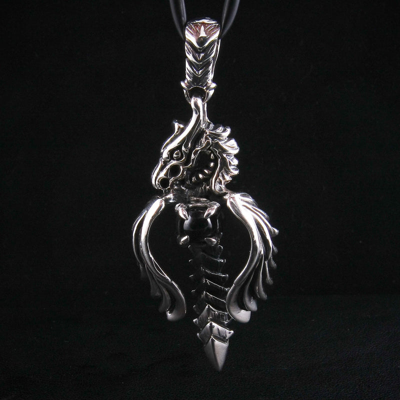 Black Onyx Angel Dragon 925 Sterling Silver Gothic Pendant