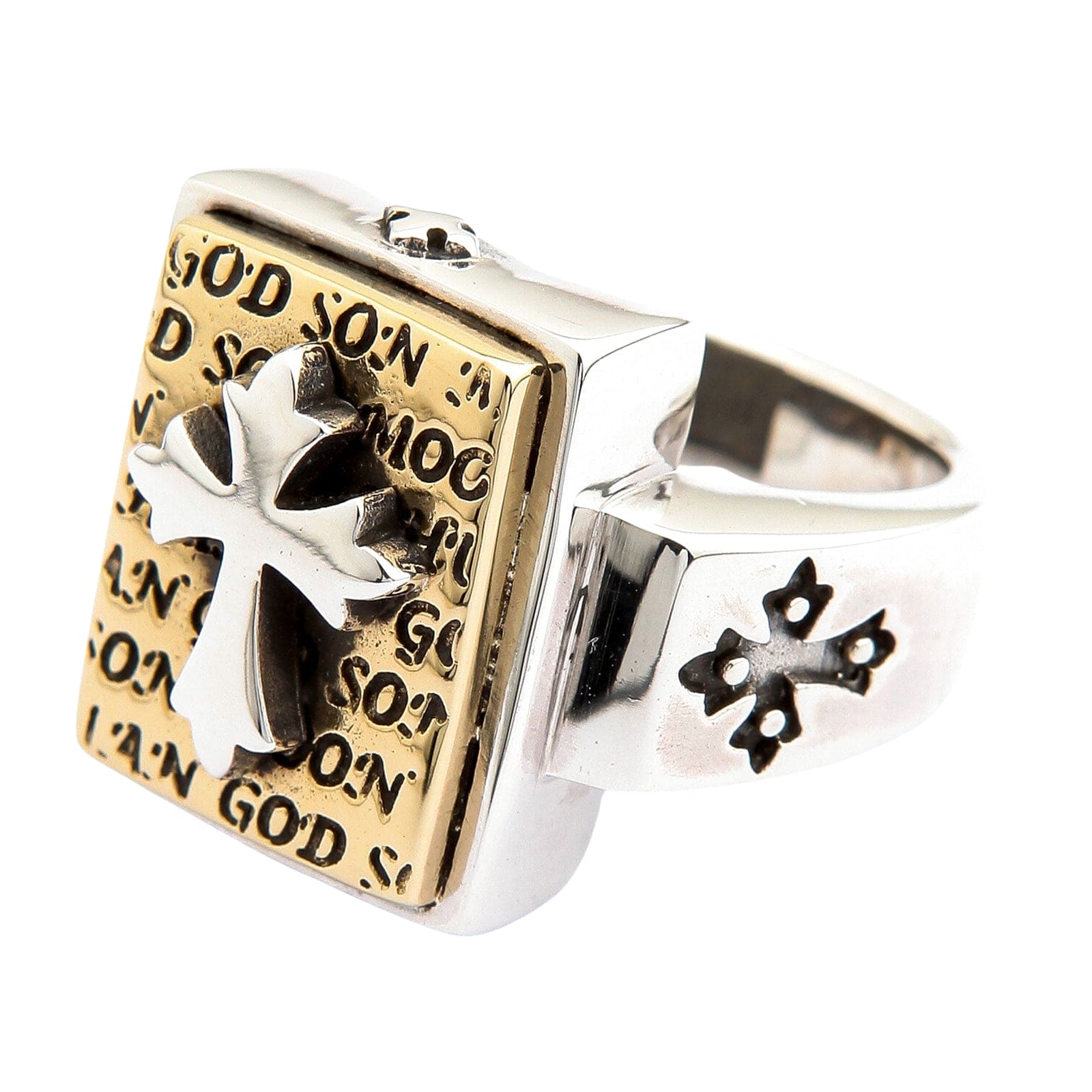 Designer Gold Cross Sterling Silver Men s Ring