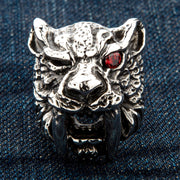 Heavy Sabre Tooth Tiger Head Sterling Silver Biker Ring [4]