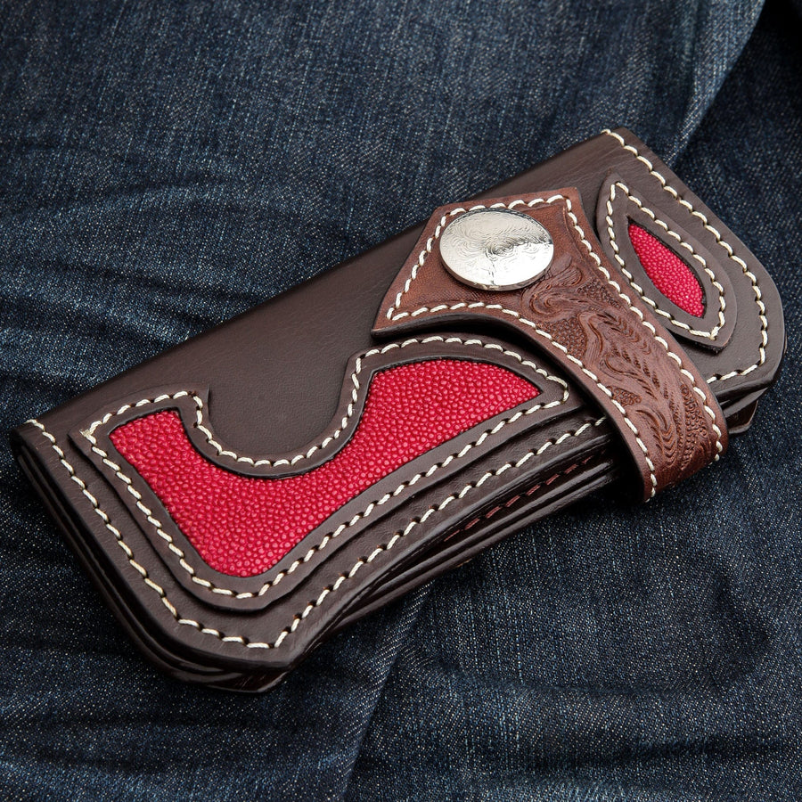 Cartera de vaquero biker de cuero de raya roja tribal japonesa