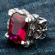 Red Ruby Dragon Claw Sterling Silver Men's Ring [3]