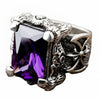 Amethyst-Drachenklauenring aus Sterlingsilber mit facettiertem lila Edelstein, Fleur-de-Lis-Verzierung und oxidierter Gothic-Fassung.
