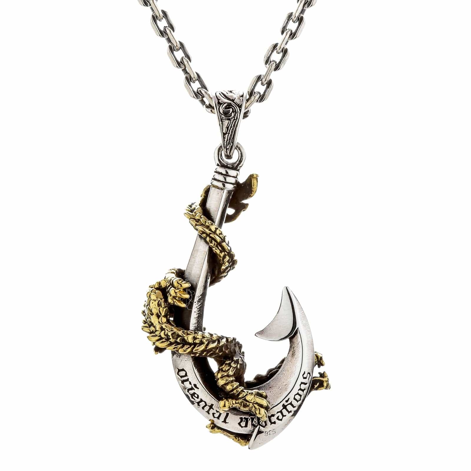 dragon fish hook Dragon Fish Hook Pendant — .925 Sterling Silver & Brass Hei Matau